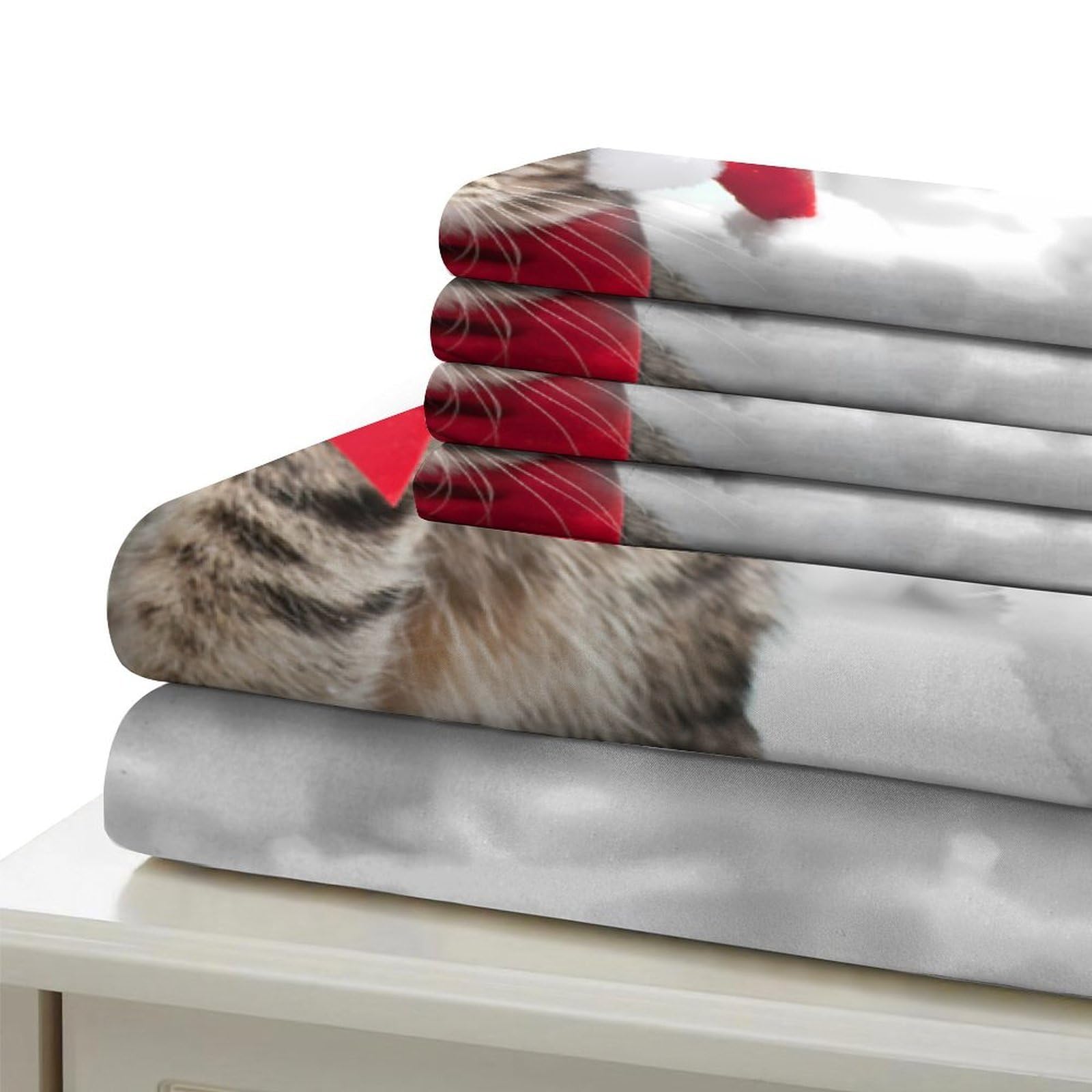 Stampa 3D Christmas cat Copertura per letto Microfibra Biancheria per letto Con federa Traspirante furry festive decor Fodera copriletto Leggero per giovani coppie coinquilini Super king（260x220cm）