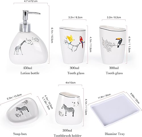 Miniatura 3 de Elegante juego de baño de cerámica de 6 piezas, equipado con dispensador de loción, taza de enjuague bucal, plato de maquillaje, placa de jabón,