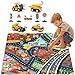 Construction Vehicles Truck Toys Set with Play Mat, Mini Engineering Diecast Trucks Pull Back cars, Alloy Metal Car Play Set with 6 Road Signs, 4 Trucks and Play Mat, Toy Trucks for Toddlers, Kids