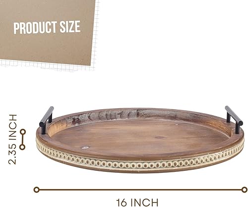 Miniatura 5 de Bandeja de mesa auxiliar de madera con asas, bandejas decorativas redondas para decoración del hogar, bandeja con cuentas para encimera de cocina,