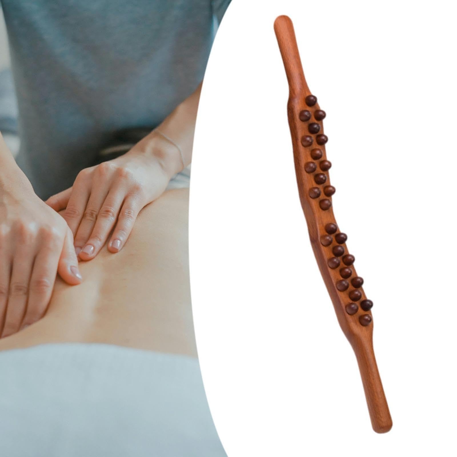 Rullo Massaggiante in Legno, Massaggiatore Drenante, Manuale di Istruzioni, 26 Perline, Strumento Gua Sha, Corpo