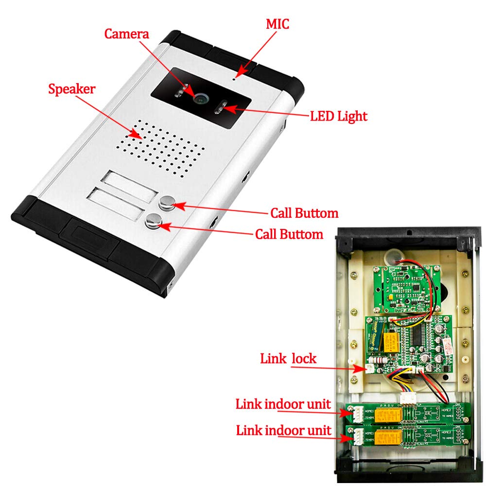 Videocitofono campanello citofono Kit sistema 7 pollici chiaro display IR Solo movimento porta visione notturna campanello 2 monitor per casa/appartamenti