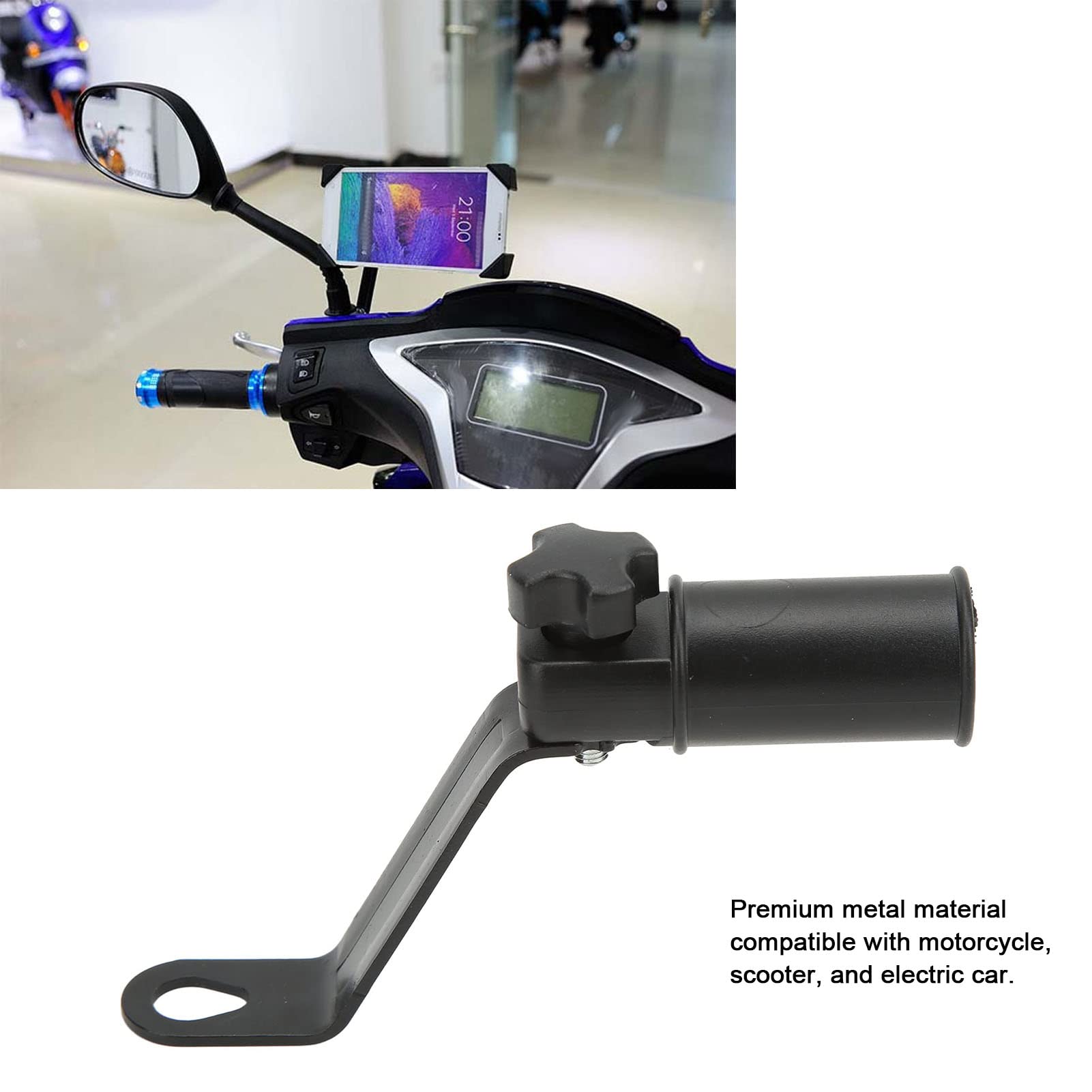Alomejor Motorcycle Phone Holder Adapter Front Phone Mount with Rearview Mirror Extension Bracket