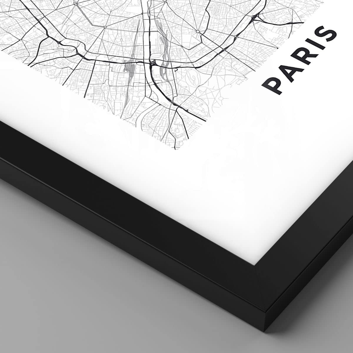 Tableau Sur Toile Carte De Paris Moderne 120x80cm - Décoration Murale Salon Chambre Noir Et Blanc