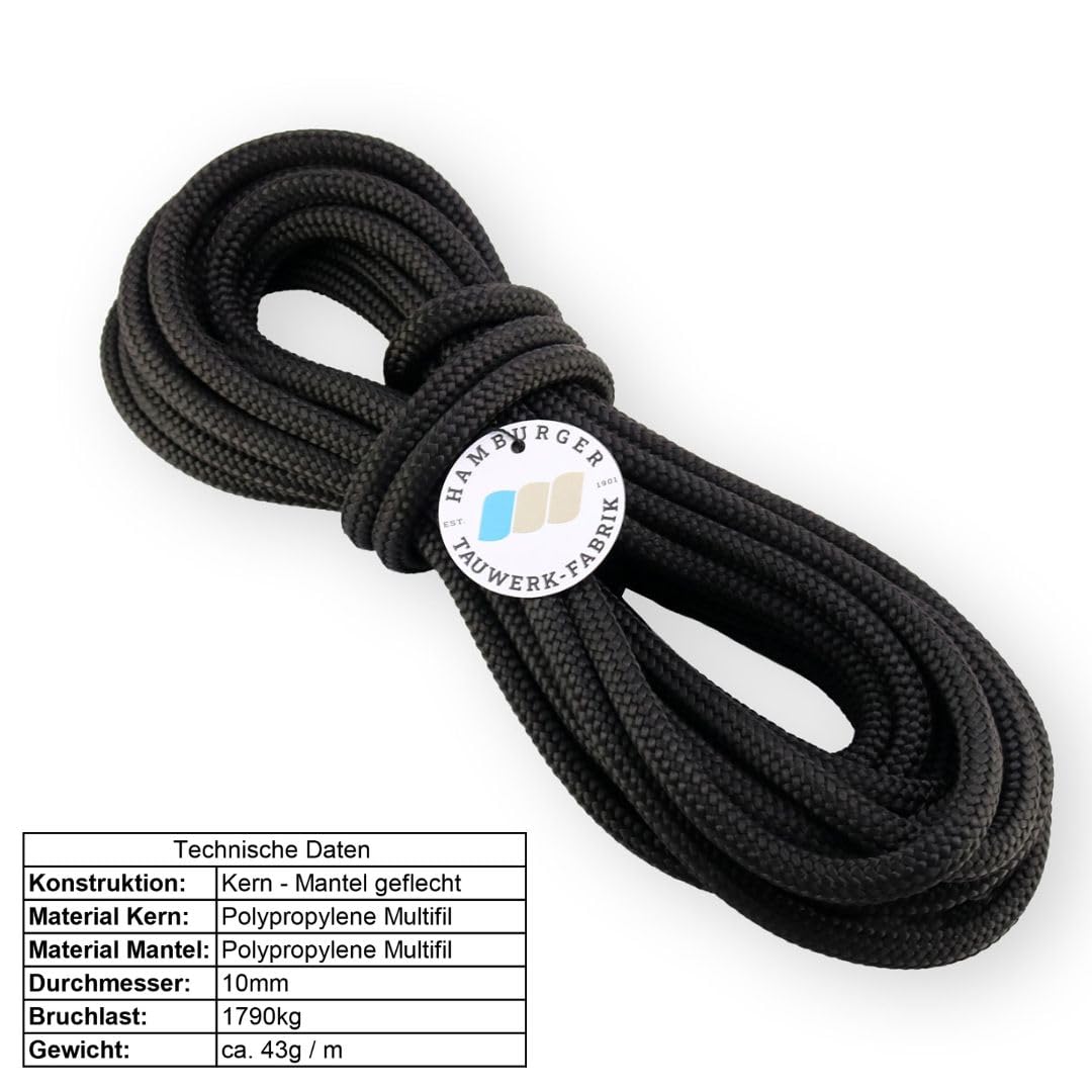 Outdoorseil ECO-Dock Schwarz Ø10 mm – Polypropylen-Multifil Allzweck-Seil 20 m, wetterfest & UV-beständig – ideal für Garten, Camping, Boot & Haushalt