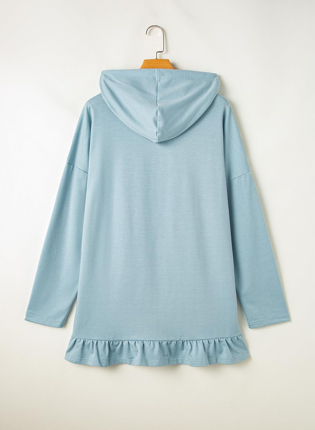 Apvirdy Women's Solid Sweatshirt Hooded Casual Ruffled Hem Peplum Loose Tunic Top Drawstring Long Sleeves Pullover Hoodies - Image 5