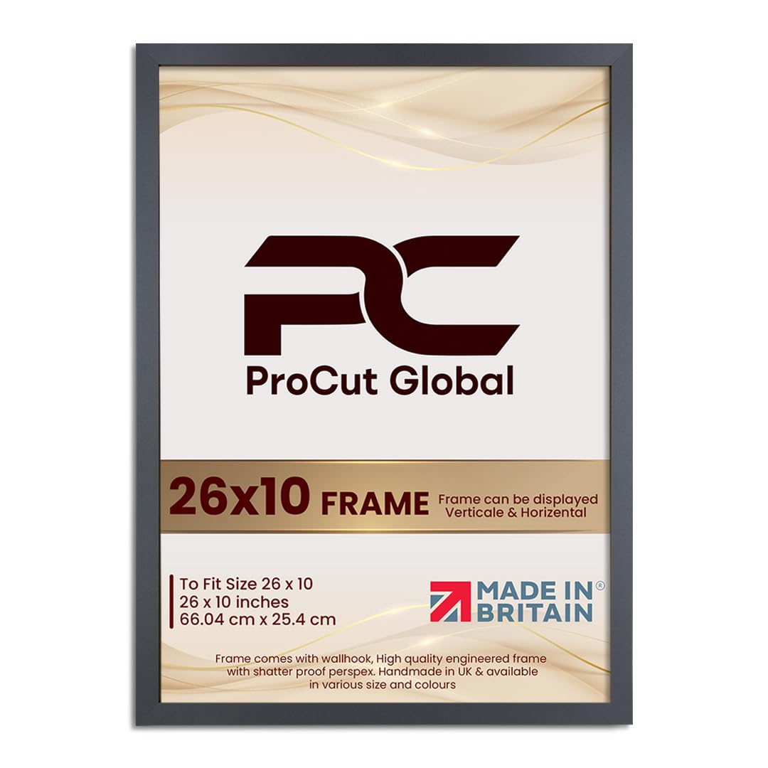 Procut Global 26X10 Dark Grey Picture Frames - Modern Wooden Photo Frame with Shatterproof Perspex for Wall or Tabletop - Perfect for Posters, Certificates, Prints - Sizes & Colors Available