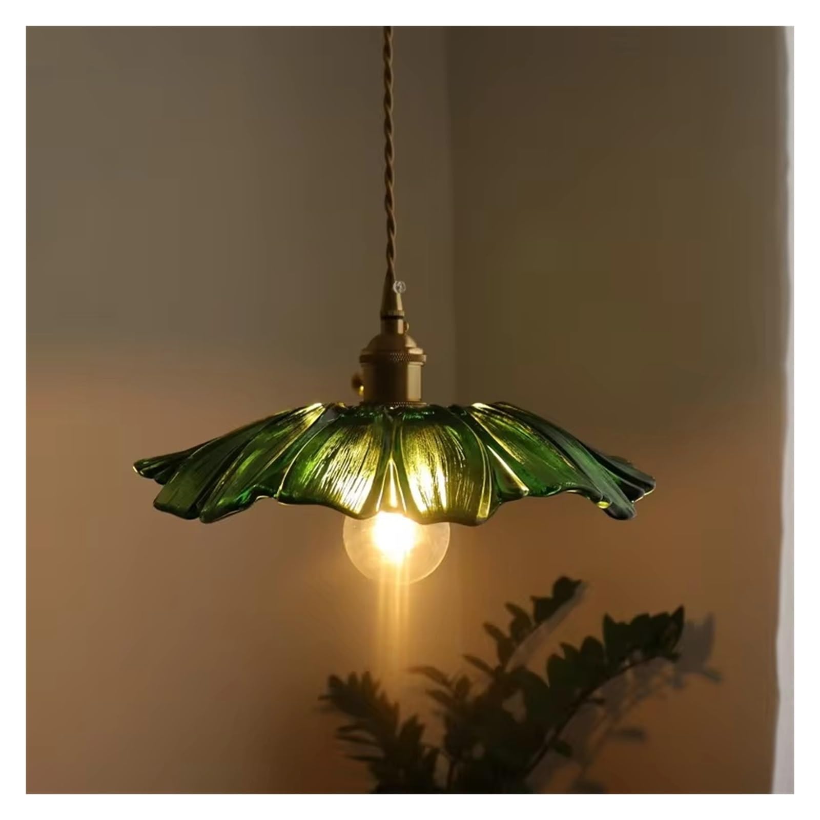 ASerZenith Japanese Style Led Hanging Lamp Bedroom Kitchen Dining Room Glass Copper Pendant Light Fixtures Suspension Lamp,Green
