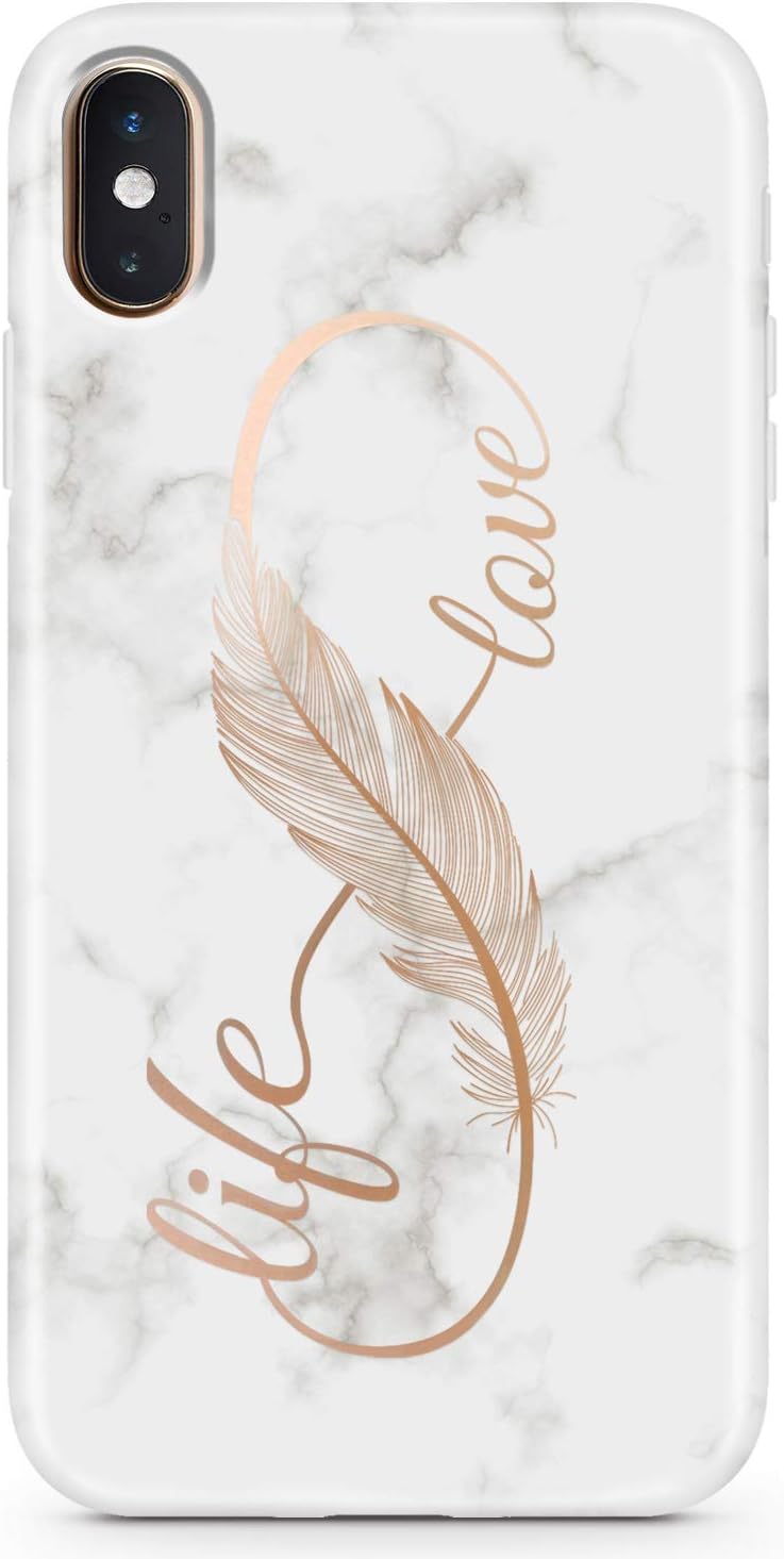 Designed for iPhone XR Case Shiny Electroplated Love Marble Slim Shockproof TPU Soft Rubber Silicone Cover Phone Case for iPhone XR Feather Rose Gold