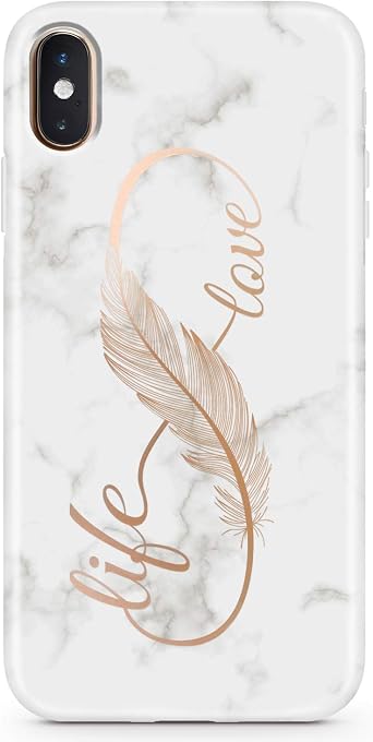 Designed for iPhone XR Case Shiny Electroplated Love Marble Slim Shockproof TPU Soft Rubber Silicone Cover Phone Case for iPhone XR Feather Rose Gold
