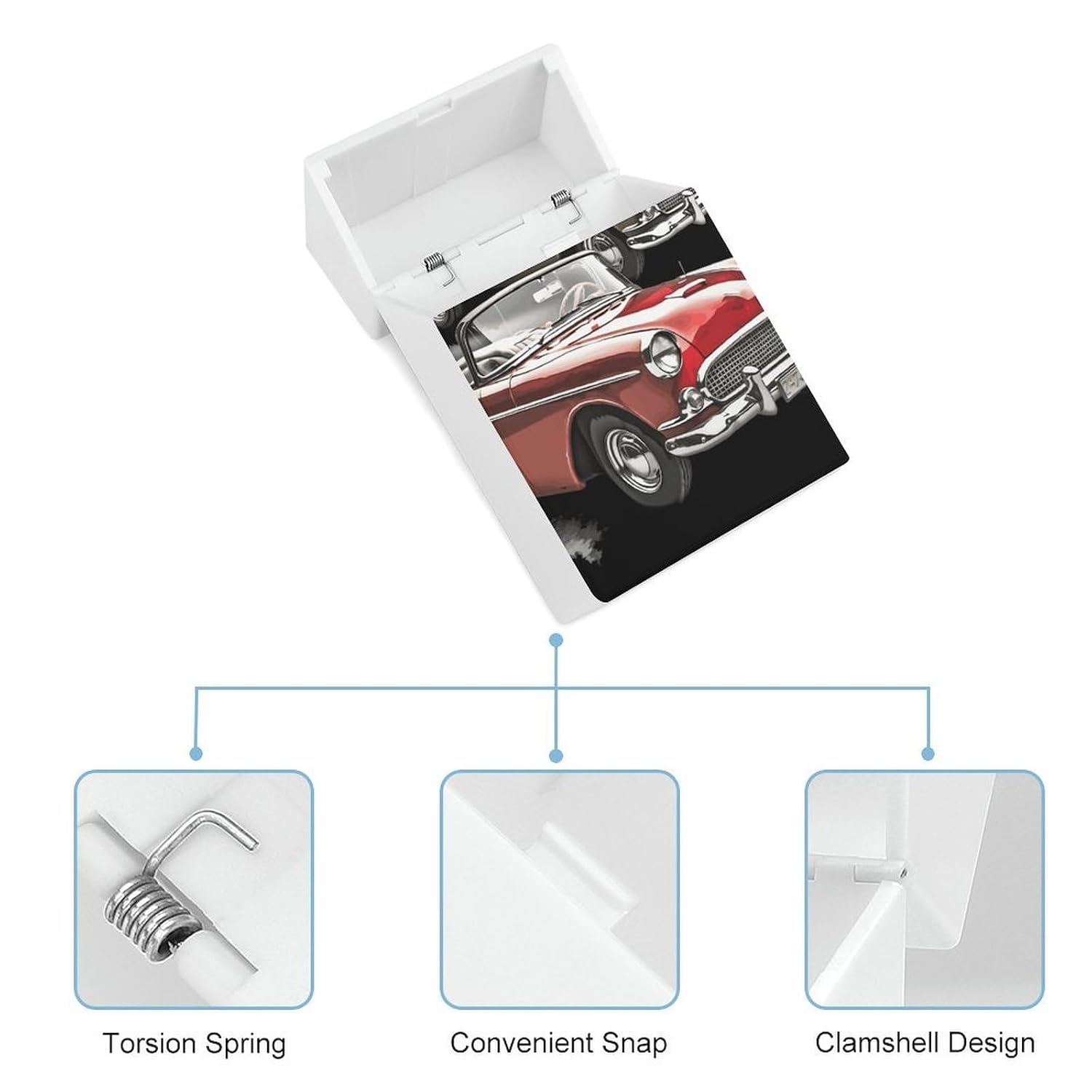 Classic Car Roadsters Old Fashioned Cigarette Case Waterproof Smoke Box with Secure Closure 20 Capacity Portable Cigarette Holder for Travel, Unisex Smoking Accessories Gift for Men Women image 4