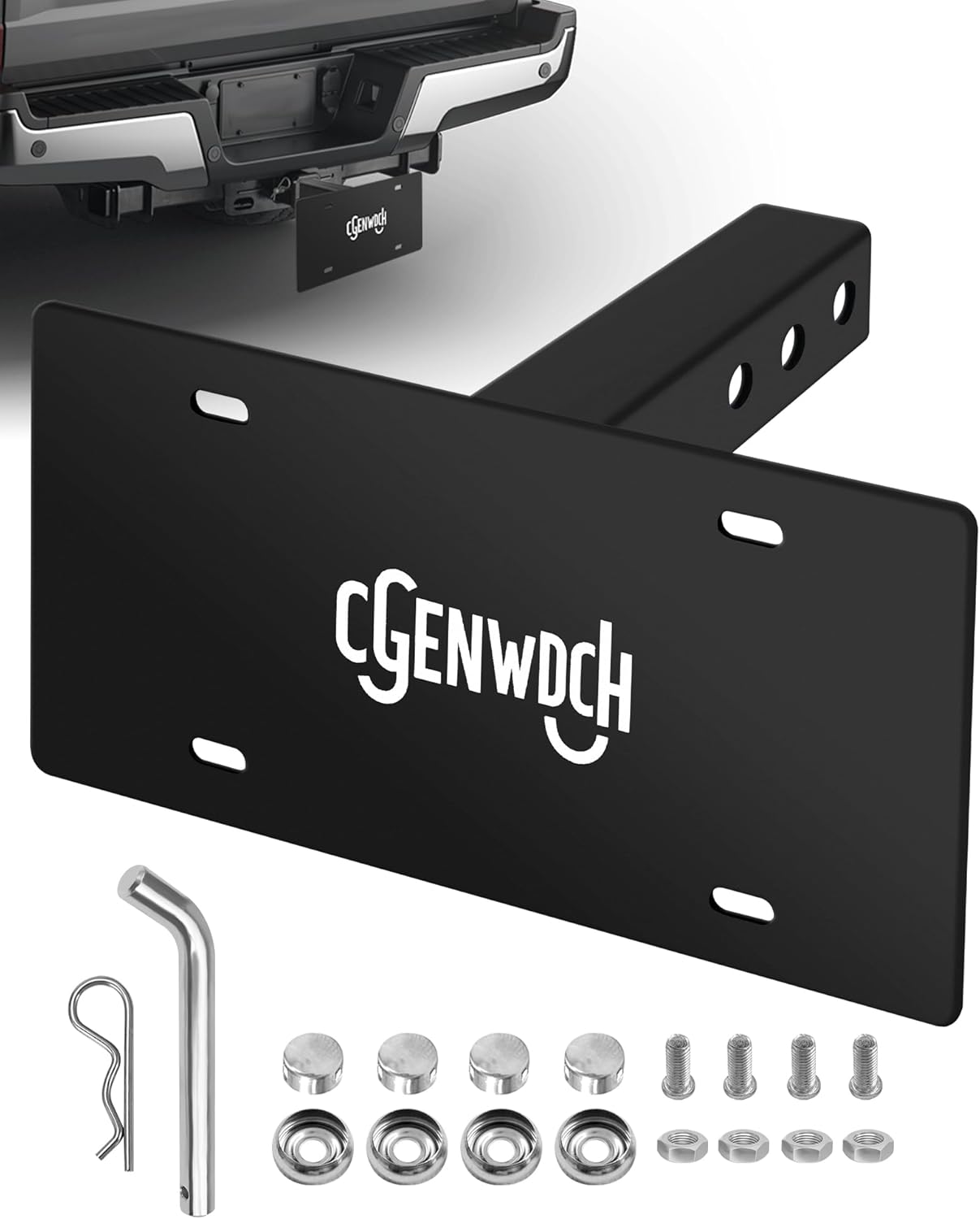 Trailer Hitch License Plate Holder Bracket, Compatible 2” Hitch Receivers, Metal Universal License Plate Mount, No Drilling Required, Suitable for Trucks/SUV/RV