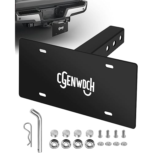 Trailer Hitch License Plate Holder Bracket, Compatible 2” Hitch Receivers, Metal Universal License Plate Mount, No Drilling Required, Suitable for Trucks/SUV/RV