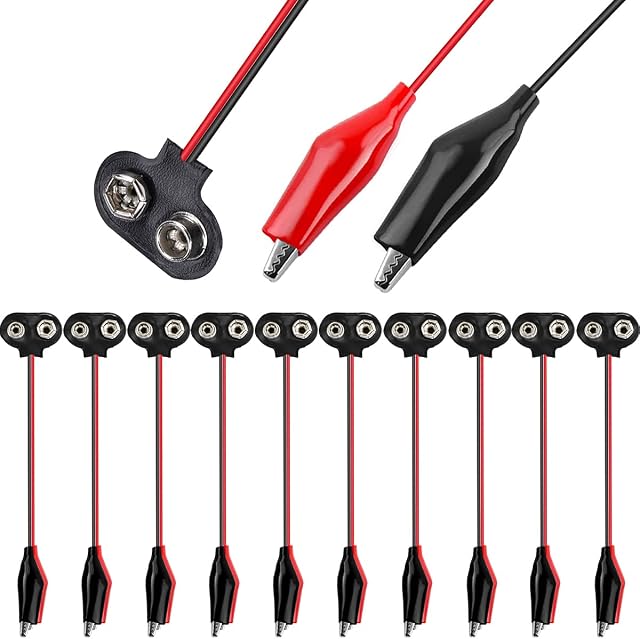 Xiatiaosann 10 PCS 9V Battery Snap Connector to Dual Alligator Clips Cable for LED Lighting Device DIY Car RC Robot Power Supply