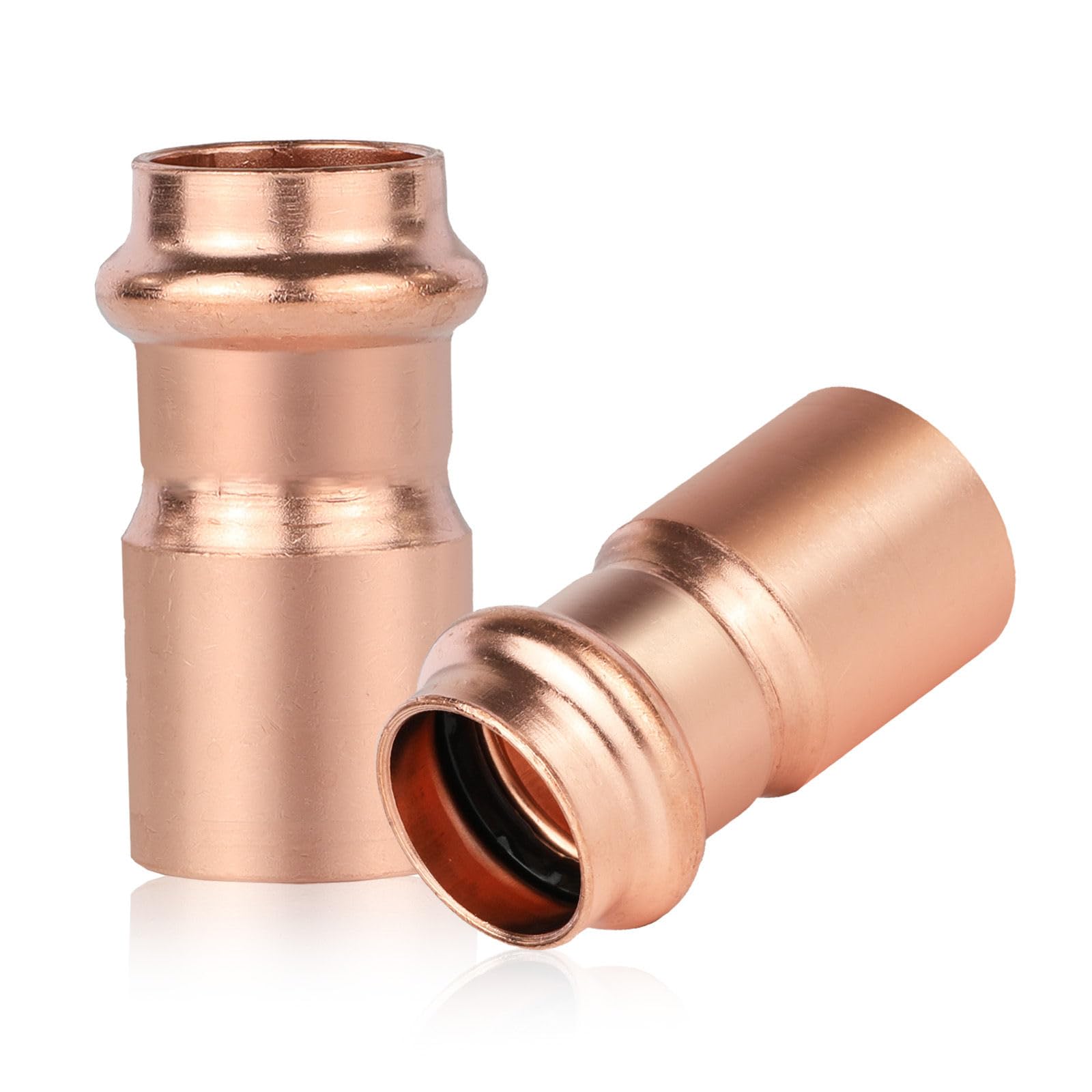 Paquete de 2 reductores de buje de Cobre prensado GUOFIS de 2" FTG x 3/4", buje de Cobre prensado para plomería, transición de tamaño de tubería en Sistemas de Agua y HVAC.