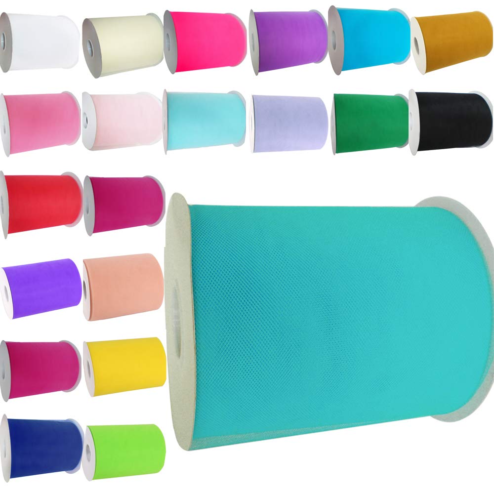 Time to Sparkle 4 Rolls Tulle Roll Spool 6 Inchs x 100yards Tutu Party Birthday Wraping Crafts Bridal Bow Skirt Wedding Decor - Turquoise — image 1
