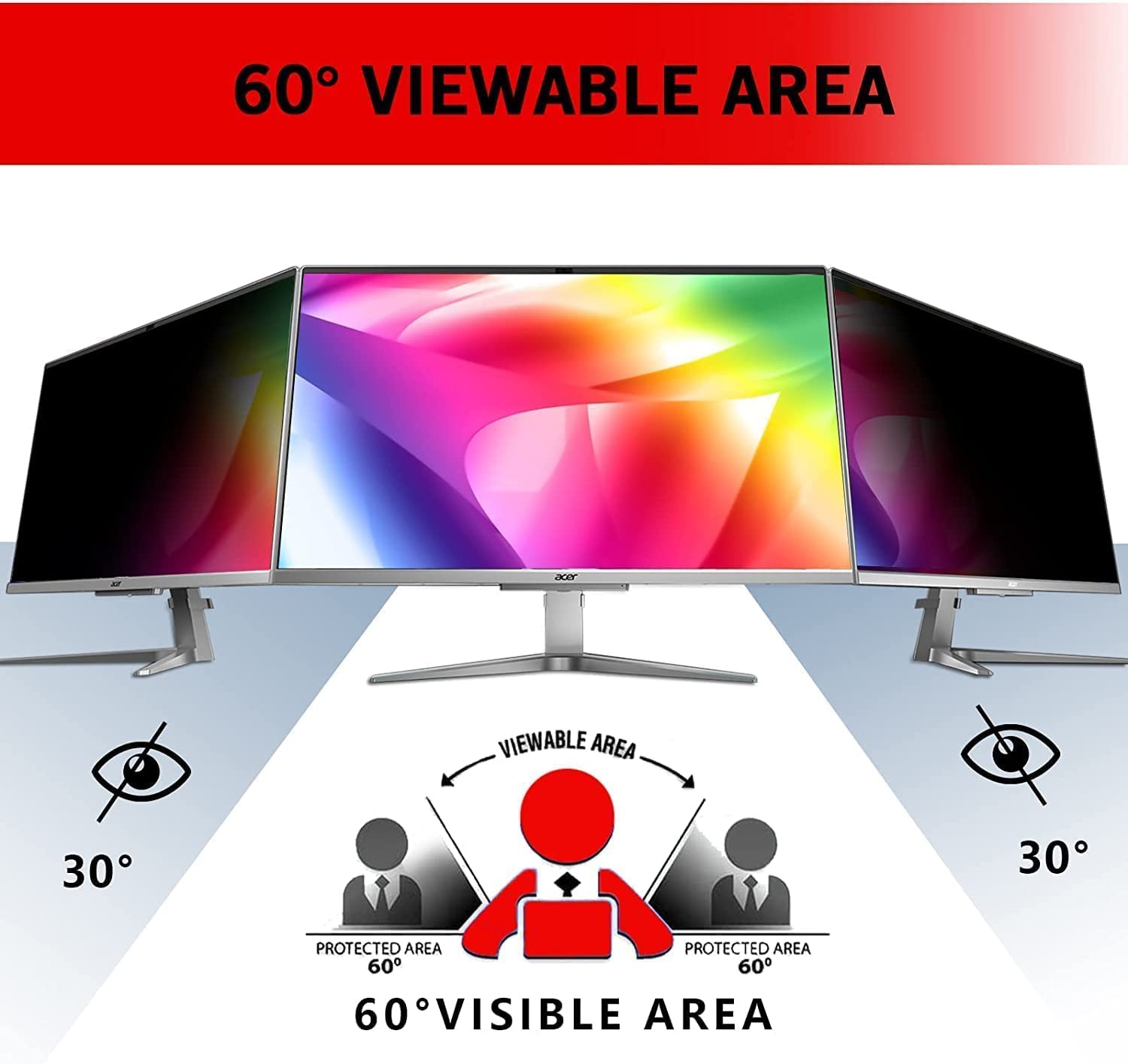 PYS 23.8 Inch 16:9 Aspect ratio Privacy Screen for Computer Monitor Removable Anti Blue Light Anti Glare Privacy Filter Easy on/off for Screen Protection - Image 2