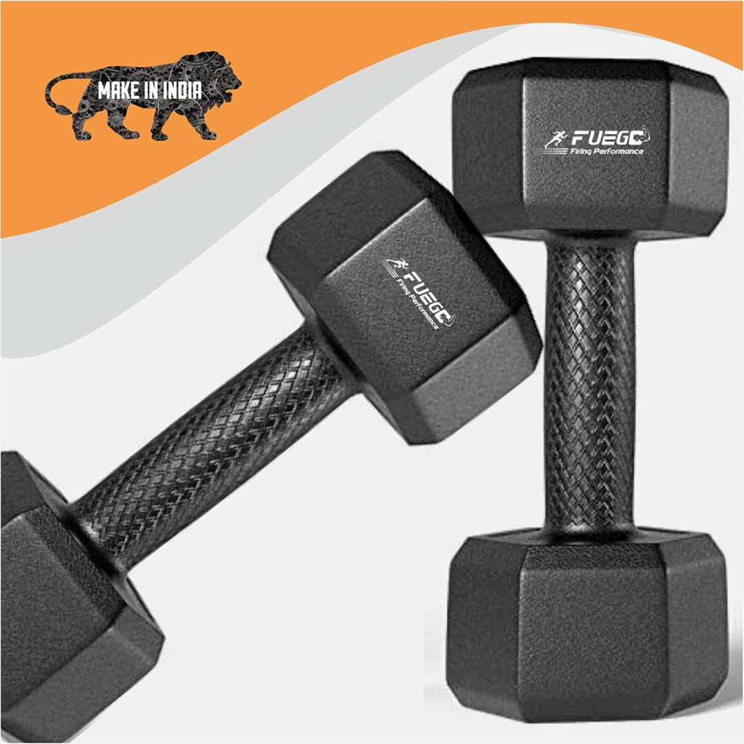 Buy FUEGO Dumbbells, Black PVC Dumbbell Set, 1 Pair Dumbbells, Hex