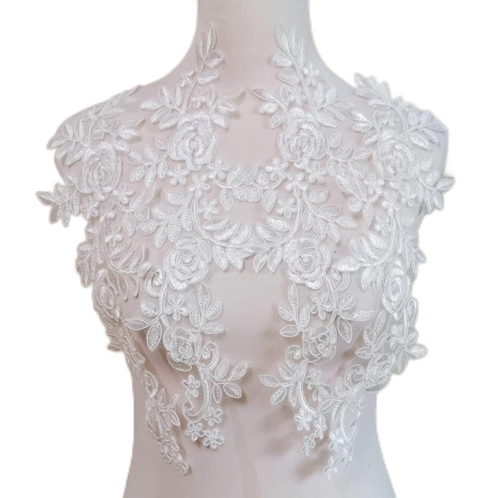 Embroidered Car Bone Lace Paste Flower Wedding Dress Evening Dress Children's Headdress Cuffs DIY Accessories Lace Fabric Accessories (White)