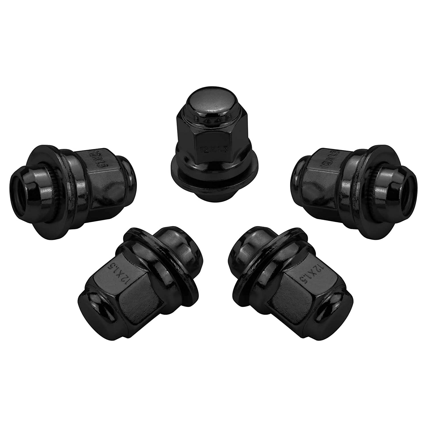 HASKYY 20 x nakrętek do kół M12 x 1,5 x 47,5 płaski pasek D30 SW21 - czarny lub chromowany (czarny)