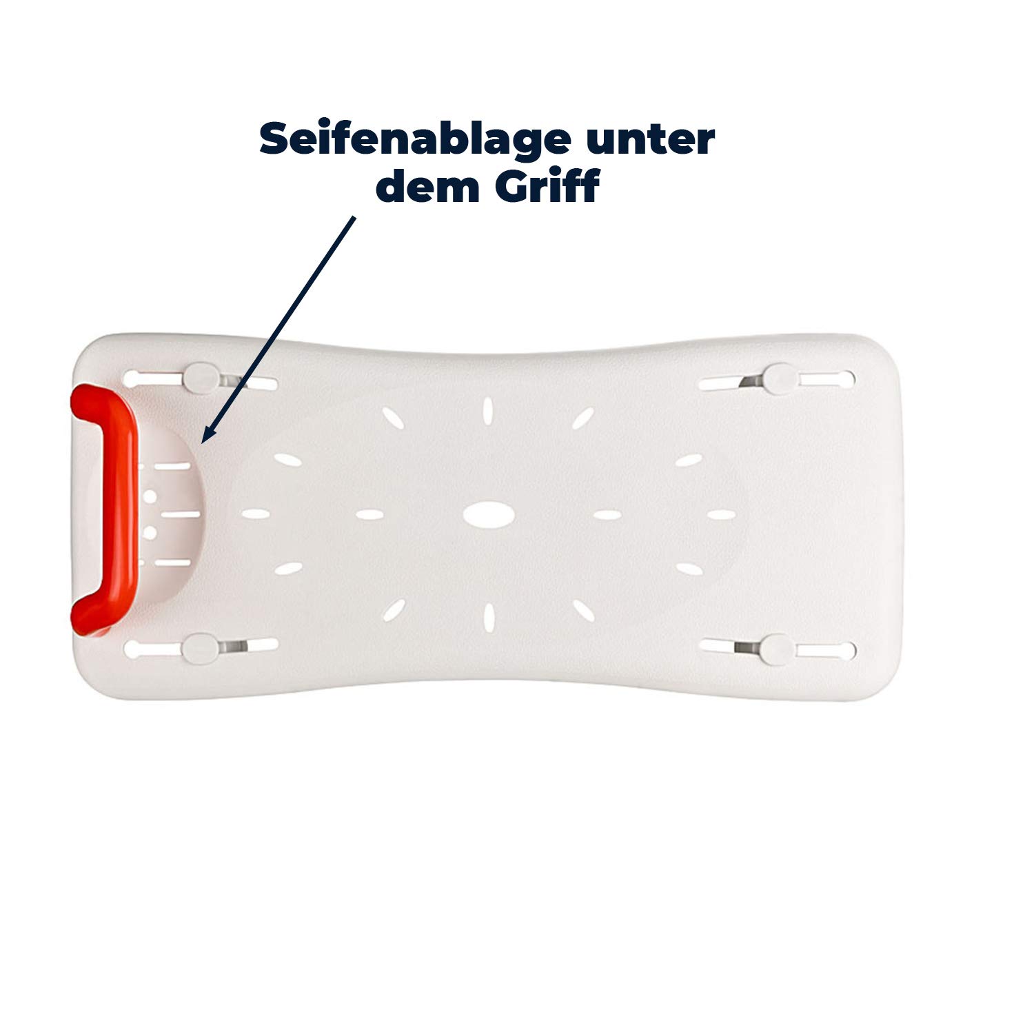 flexilife Badewannenbrett für Senioren mit Griff und integrierter Seifenablage, weiß - Badewannensitz für Erwachsene Wannensitz Sitzbrett