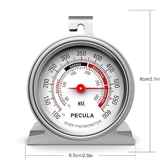 PECULA Stainless Steel Oven Thermometer Large Dial Instant Read, 50-300C / 100-600F Accurate Temperature Gauge for Baking, Grilling, Roasting & Meat Use