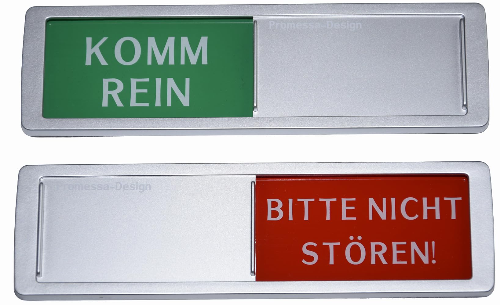 Komm rein-bitte nicht stören Schild XL - Mit Schieber - Frei Besetzt Schiebeschild - Klebeschild - 17,5 x 5 x 0,7 cm - Montage: 3M Klebefläche - Schilder mit Schiebefunktion.