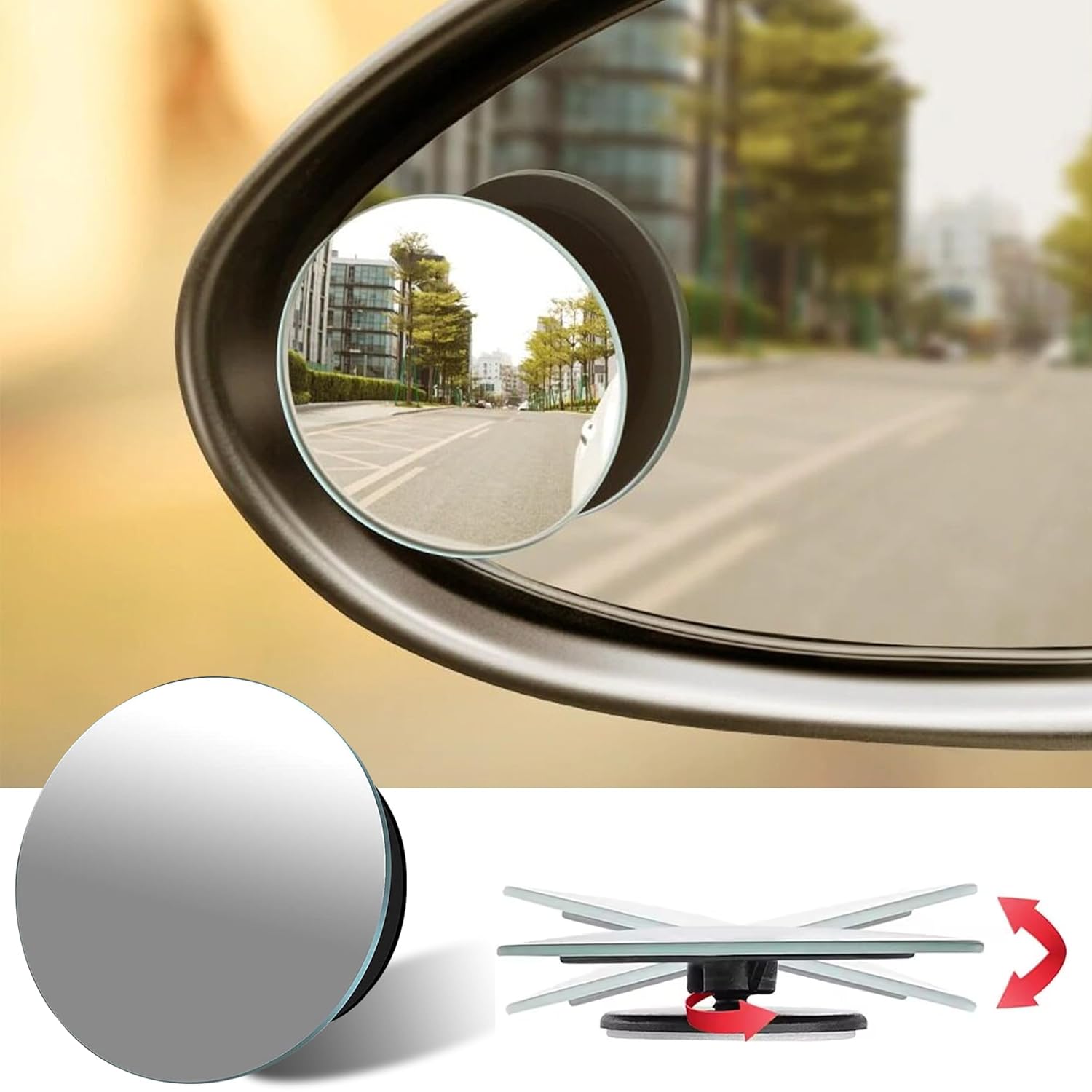 Car Glass Mirror Blind Spot, 360 Mirror, Rear View Convex Mirror Compatible for Thar for All 2020 Onwards Models of Ma-hin-dra- Frameless Round, 3R Original Blind Spot I Pack of 2