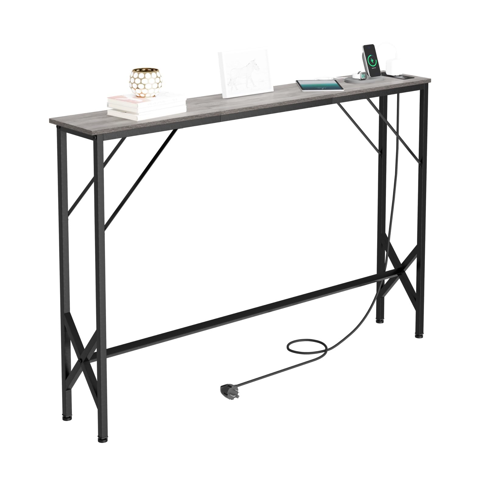 NEFROM 47.2'' Console Table, Skinny Entryway Table with Fast-Charging Station, Narrow Long Sofa Table, Behind Slim Couch Table for Entrance, Hallway,