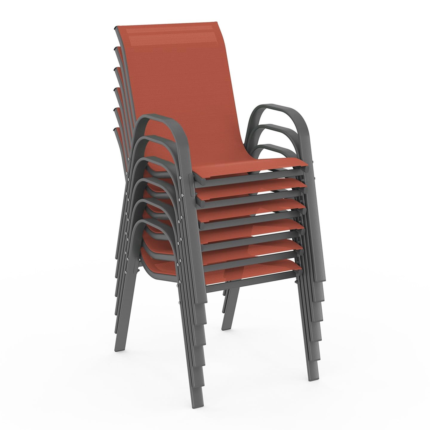 IDMarket - Salon de Jardin Madrid Table 150 CM et 6 chaises empilables Terracotta et Gris
