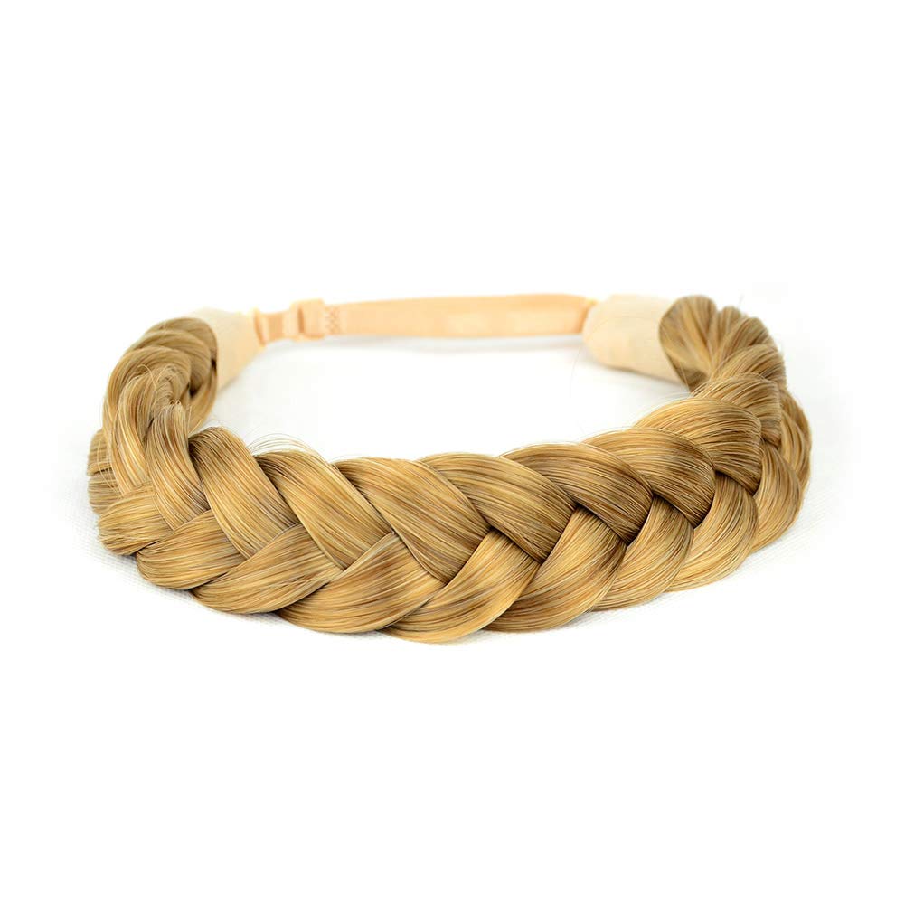 DIGUAN Huge 2 Strands Thick Synthetic Hair Braided Headband Classic Chunky Plaited Braids Elastic Stretch Hairpiece Women Girl Beauty accessory, 4oz (Caramel Blonde)