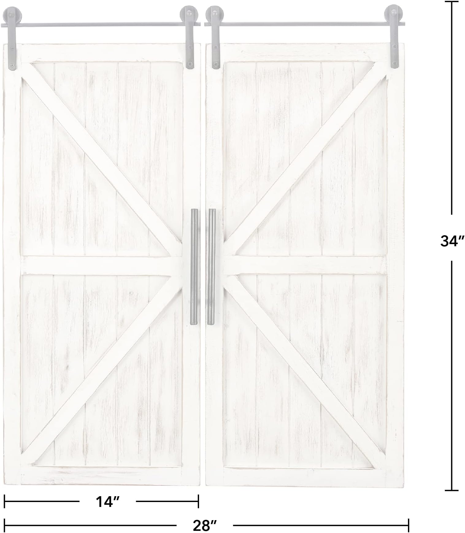 FirsTime & Co. Carriage House Barn Door Wall Plaque Set, 34"L x 14"W, Aged White, Metallic Gray