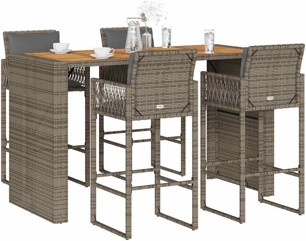Patio Bar Set with Cushions, Outdoor Table and Chairs, Modern Poly Rattan Bistro Set, Comfortable Furniture for Balcony, Garden and Yard Space