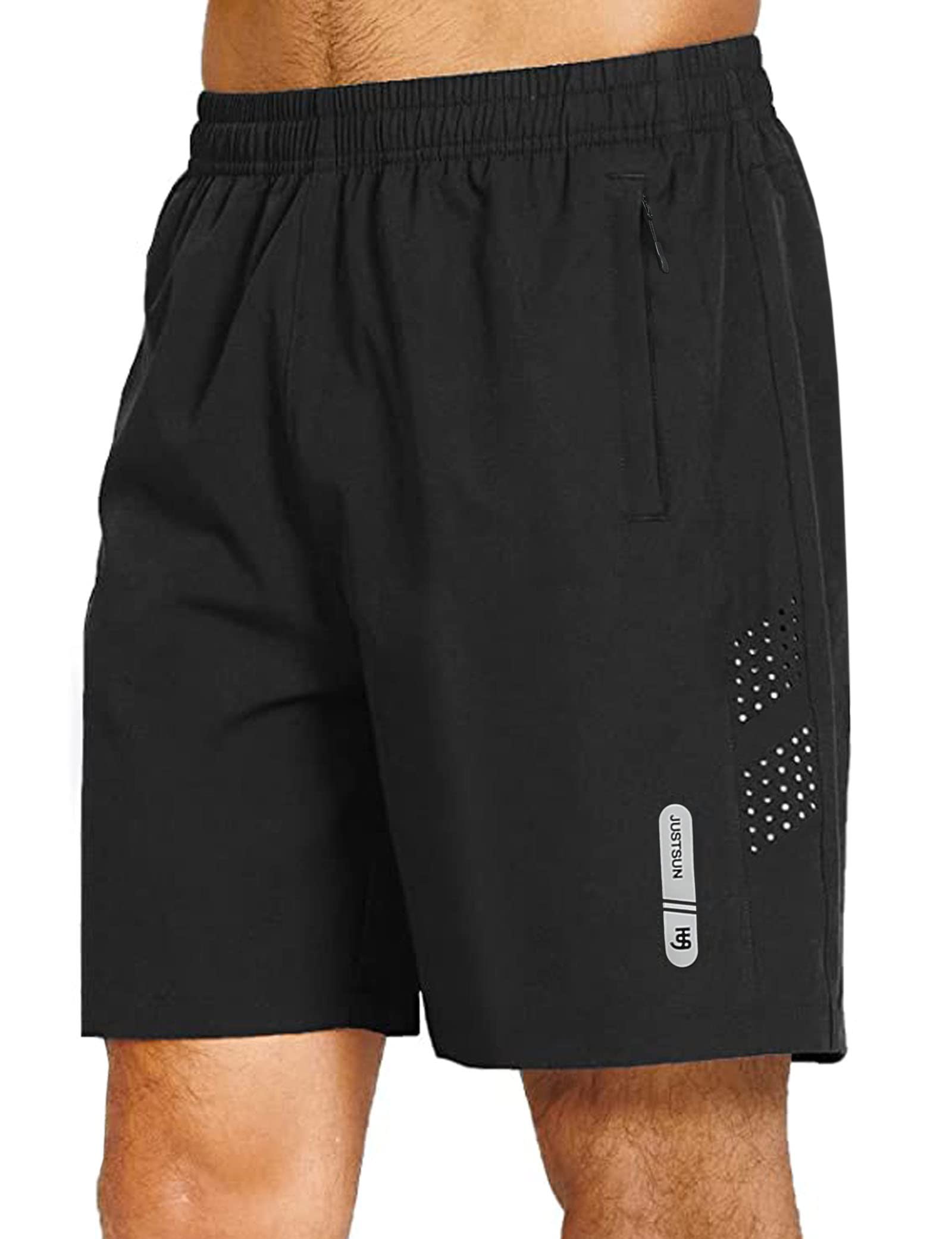 JustSun Shorts Herren Sport Schnelltrocknend Leichte Atmungsaktiv mit Reissverschluss