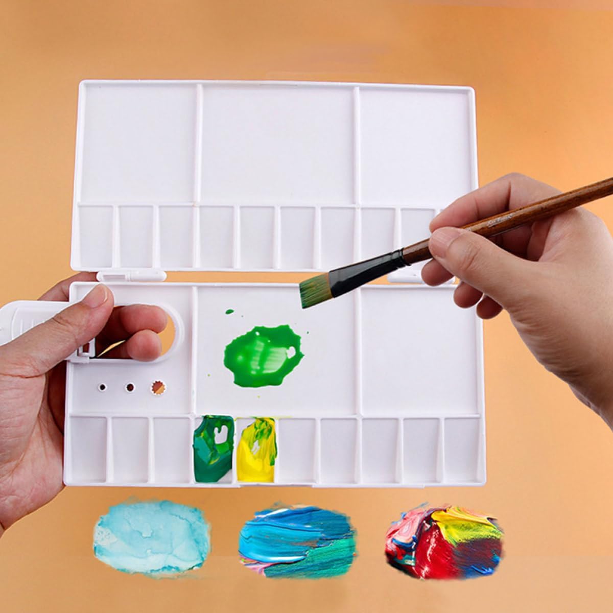 FRCOLOR 2pcs Acrylic Paint Mixing Tray Watercolor Palette Box with Compartments for Art Students Portable Painting Mixing Case for Watercolor and Gouache Use