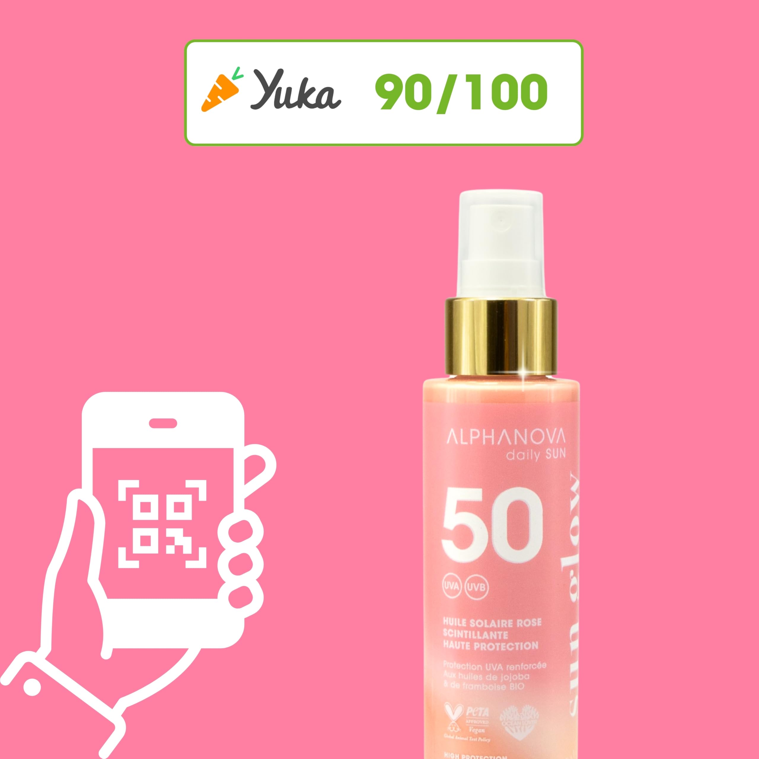ALPHANOVA DAILY SUN - Huile Solaire SPF50 Scintillante Rose - SUN GLOW - naturel - écoresponsable - 125ml