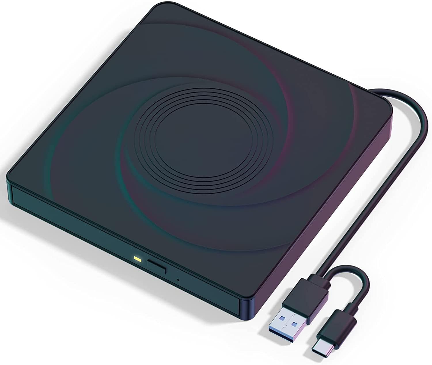 External CD/DVD Drive for Laptop, USB 3.0 &amp; Type-C Mute CD Burner, Portable CD DVD +/-RW Drive Optical Drive Players Readers, Compatible with Desktop Notebook with Windows Linux OS (Black)