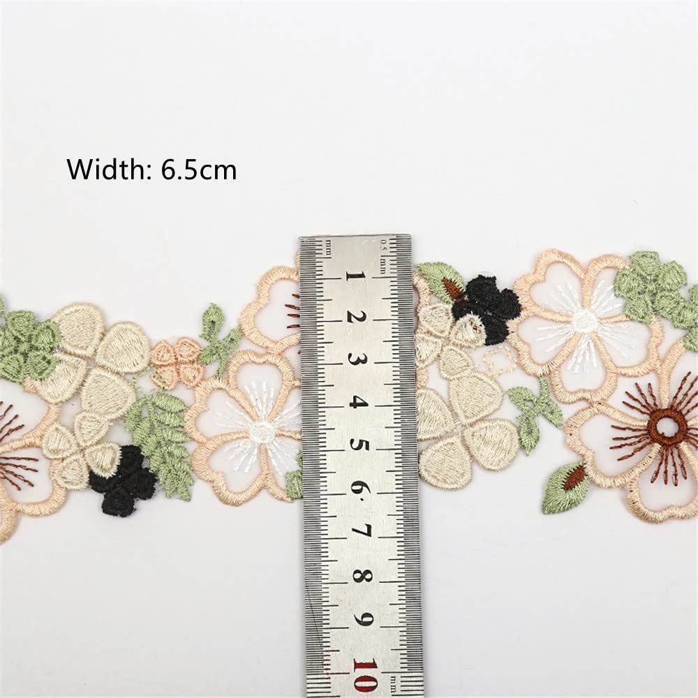 2 Yards Organza Bloem Kant Ambachten Lint Groen en Beige Polyester Geborduurde Kant Trimmen Stof 6,5 cm Breed Naaien Levert Voor Jurk Bruiloft Bruids Diy Naaien Decoratie