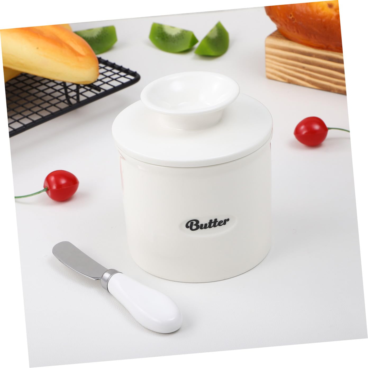 GLEAVI Beurrier en Céramique Blanc 500ml Grosse Capacité Couvercle