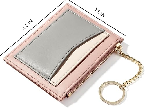 Miniatura 2 de Cartera pequeña con llavero para mujer, tarjetero minimalista con monedero, bonita cartera delgada para mujeres y hombres, Rosado