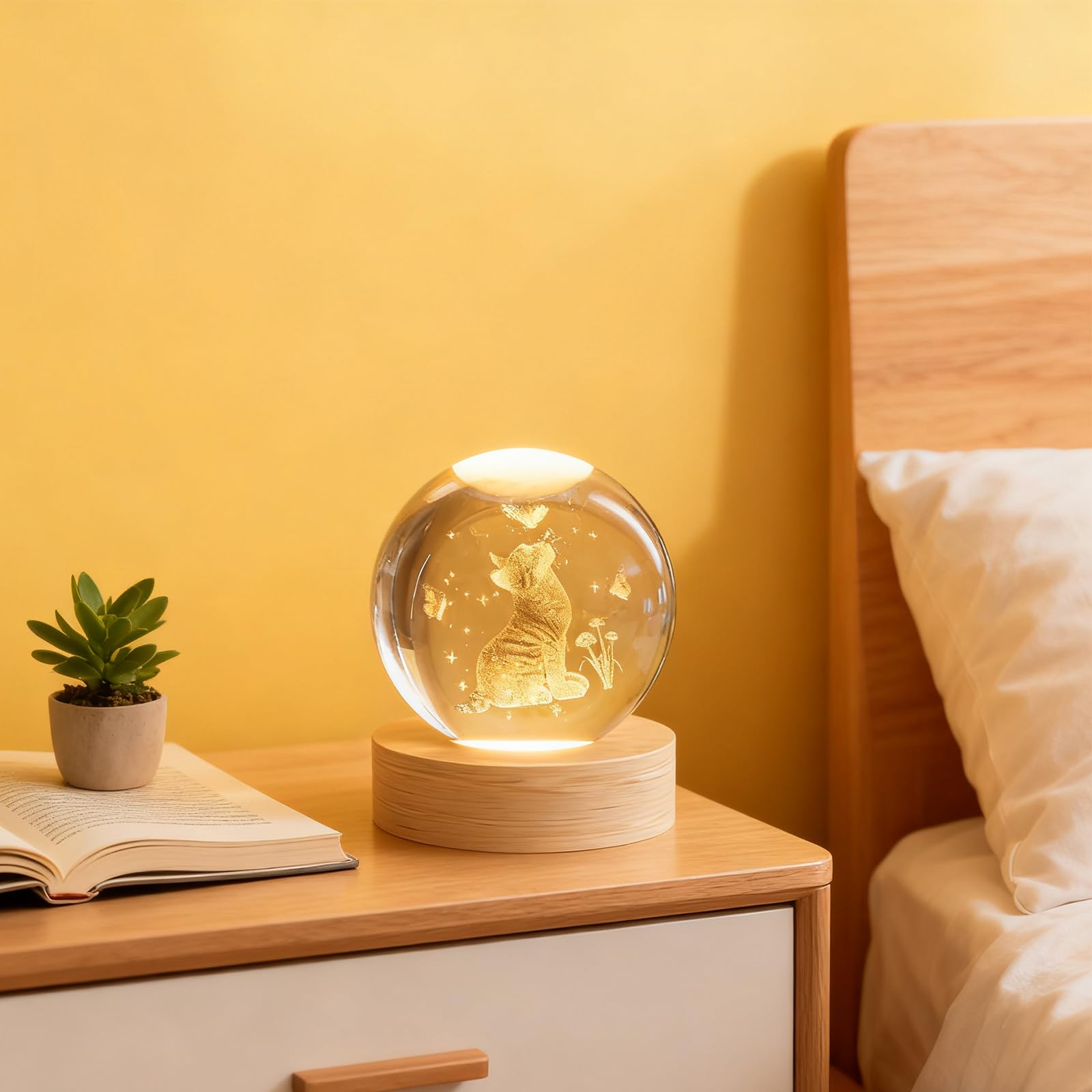 Bola de cristal 3D de gato, bola decorativa grabada con láser 3D, esfera de cristal para decoración del hogar, para amantes de los gatos, mujeres, madres, regalos decorativos