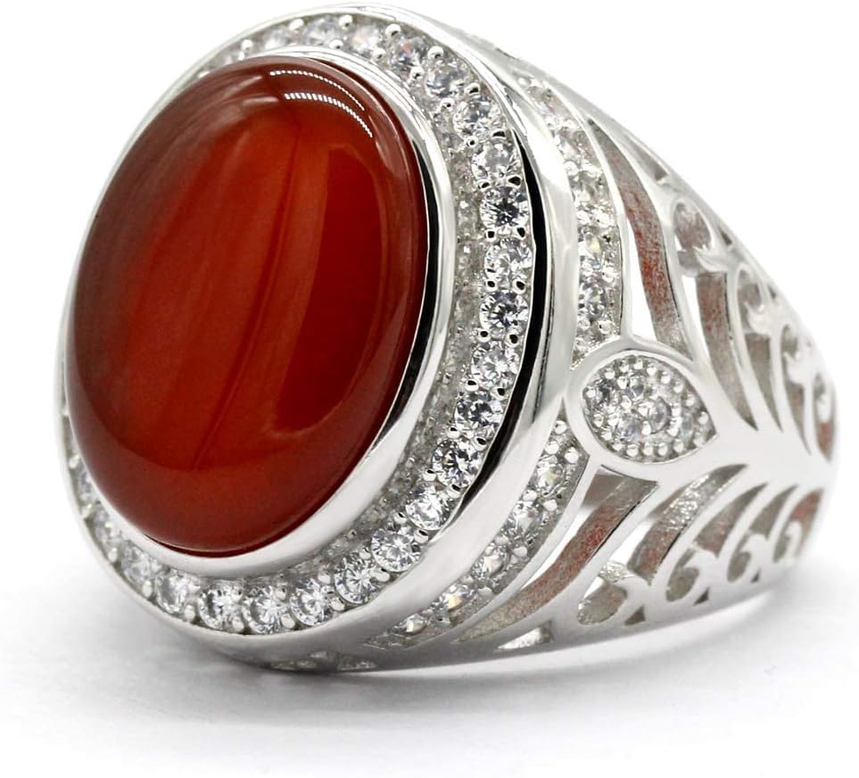 Agate Stone Ring for Men Silver Ring Set Cubic Zirconia(CZ) Onyx Stone Luxury Vintage Wedding Band Jewelry