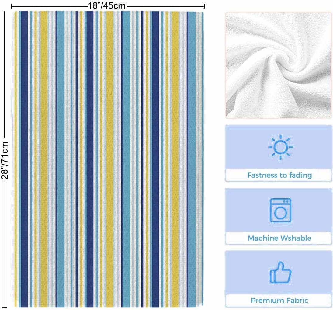 2 Packs Kitchen Towels and Dishcloths Sets, Blue Yellow Stripe 18 x28 Inch Cotton Dish Towel, Absorbent Quick Drying Hand Towels for Living Room Kitchen Decor Tea Towel