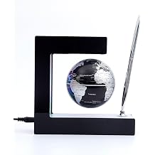 Personalized Magnetic Levitation Floating Globe with LED Light & Pen Color Changing World Globe for Office Home Desk Gadget Decor Cool Stuff Birthday Gift for Men Kids Boss Boys Silver