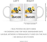 Vista 5 de Andaz Press Taza de chocolate caliente personalizada de 11 onzas para niños, cargador de retroexcavadora de camión de construcción amarilla, 1