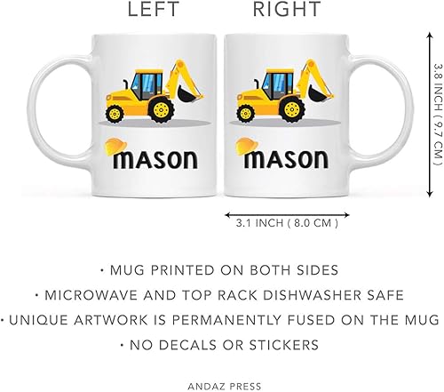 Miniatura 5 de Andaz Press Taza de chocolate caliente personalizada de 11 onzas para niños, cargador de retroexcavadora de camión de construcción amarilla, 1