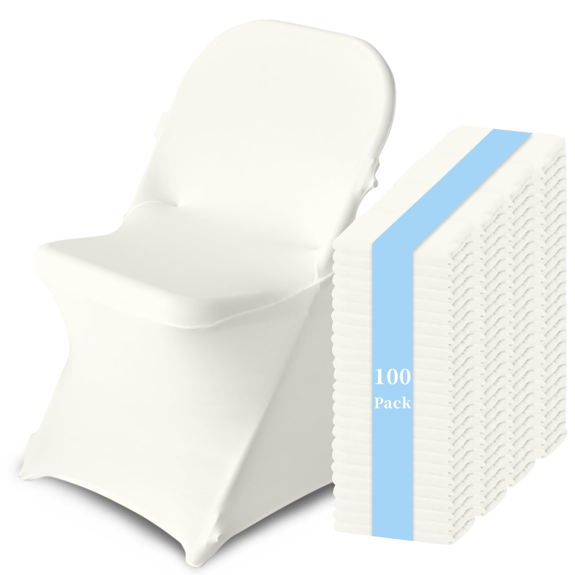100 Pack Chair Covers for Folding Chairs, Polyester Spandex Chair Cover Stretch Slipcovers for Banquet, Wedding, Party, Folding, Holidays, Ivory