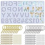 221 Pcs Reversed Silicone Alphabet Resin Molds Set Letter Number Epoxy Casting Molds Keychain Making Kit with 20pcs Key Ring Screw Eye Pins O Ring for Resin Crafts Keychains Crayons Soap Clay Crafts