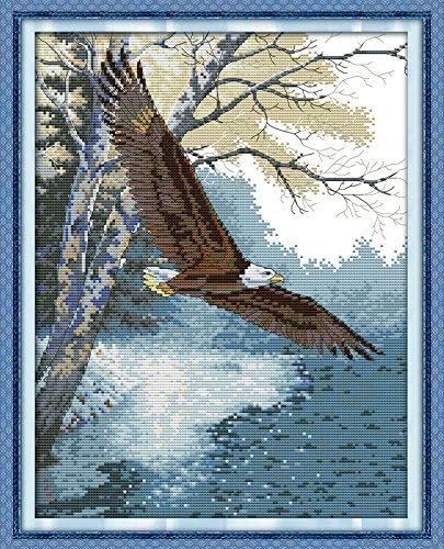Happy Forever Cross Stitch Kits 11CT Stamped Patterns, DIY Preprinted Embroidery Kit for Beginner, Animals (D661 Two Wolves 2, Size 19''x22'')