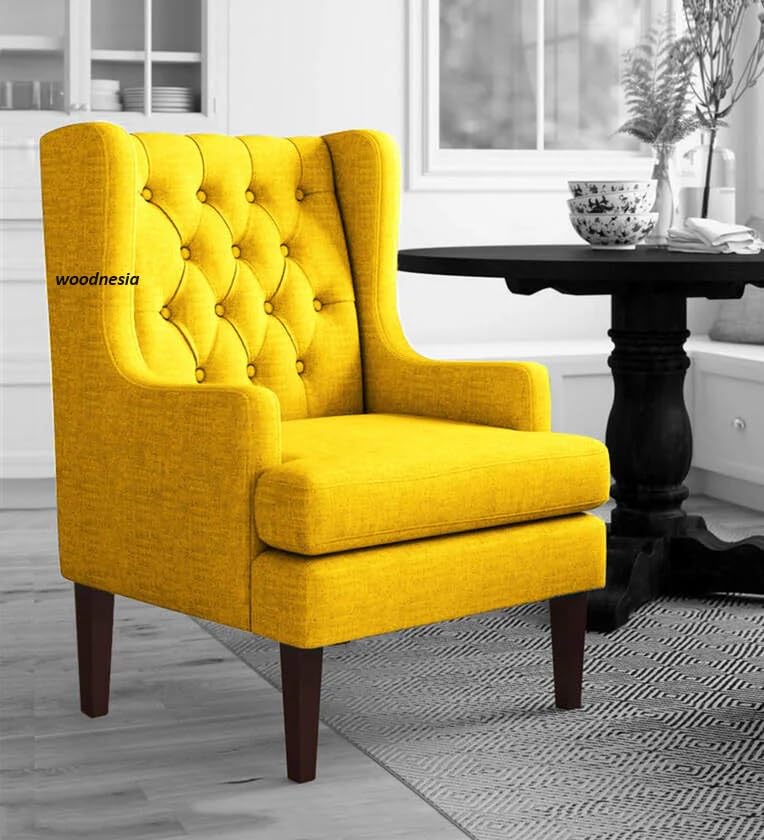 Image of Wingback Chair for Living Room one Seater Sofa |Luxury Rest Chair Arm Chair Sofa (Yellow)